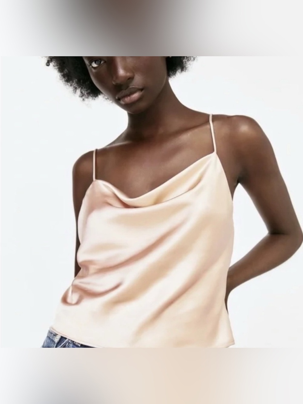 Zara Satin Camisole tank top Champagne spaghetti strap silky s